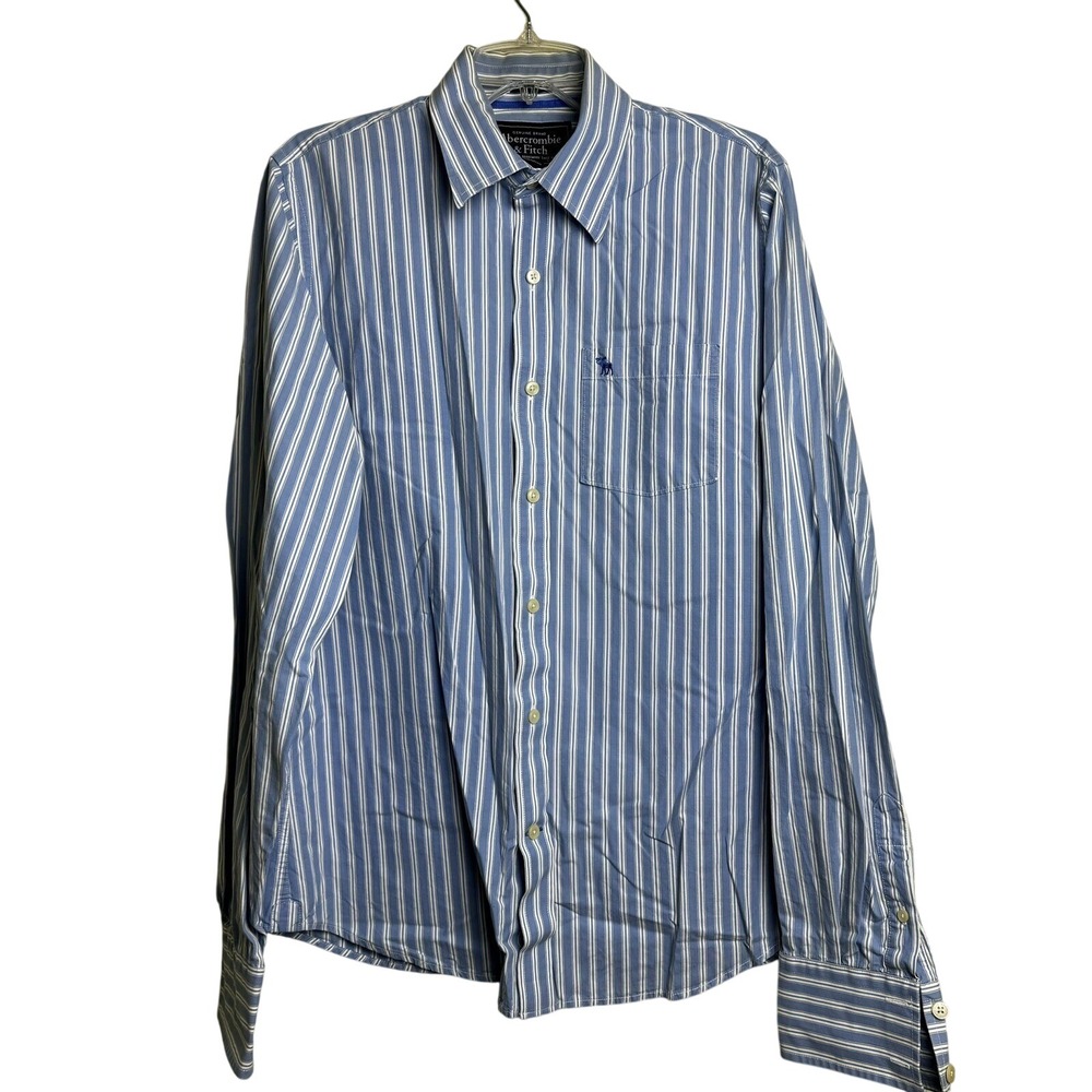 Abercrombie & Fitch XL Muscle Fit‎ Blue White Striped Long Sleeve Button Shirt